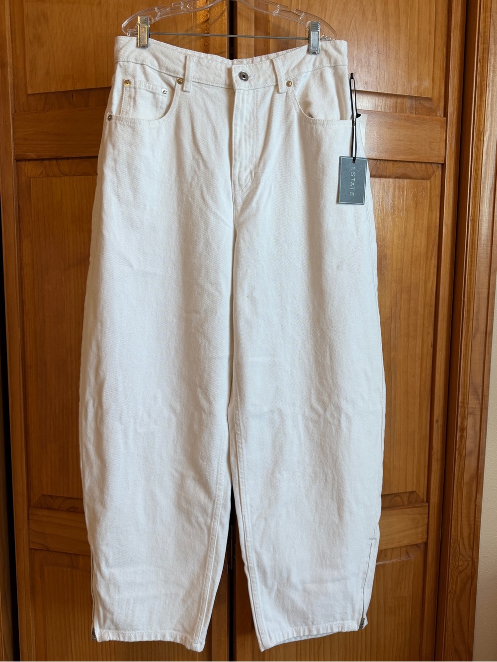 1. State White Barrel Wide-Leg High-Rise Jeans with Zippers- NWT